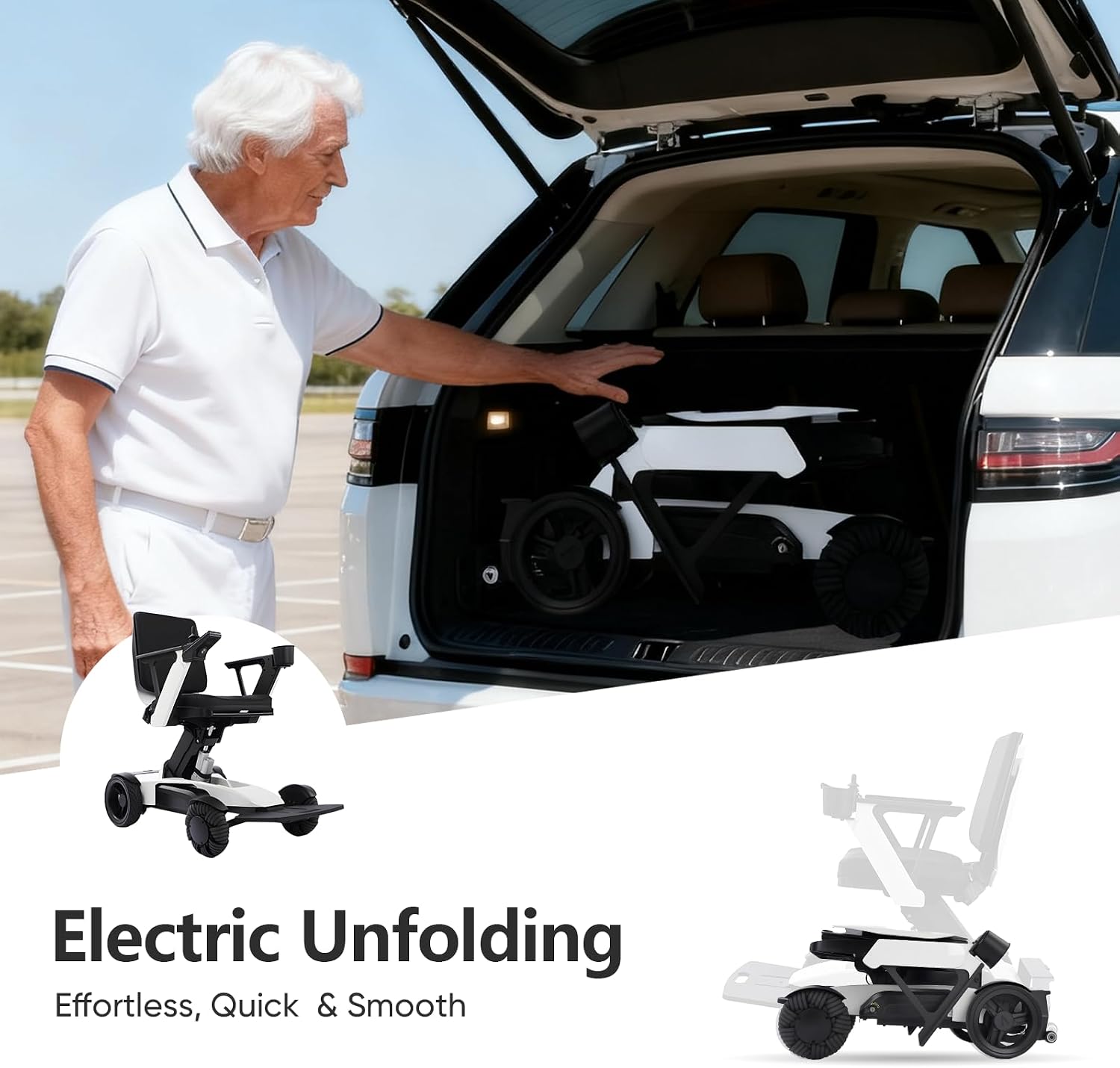 Electric Wheelchair for Adults: Foldable Mobility Scooter with Remote Control & Lift, Adjustable Backrest, Dual Motor Power for Indoor/Outdoor Use, White-S12