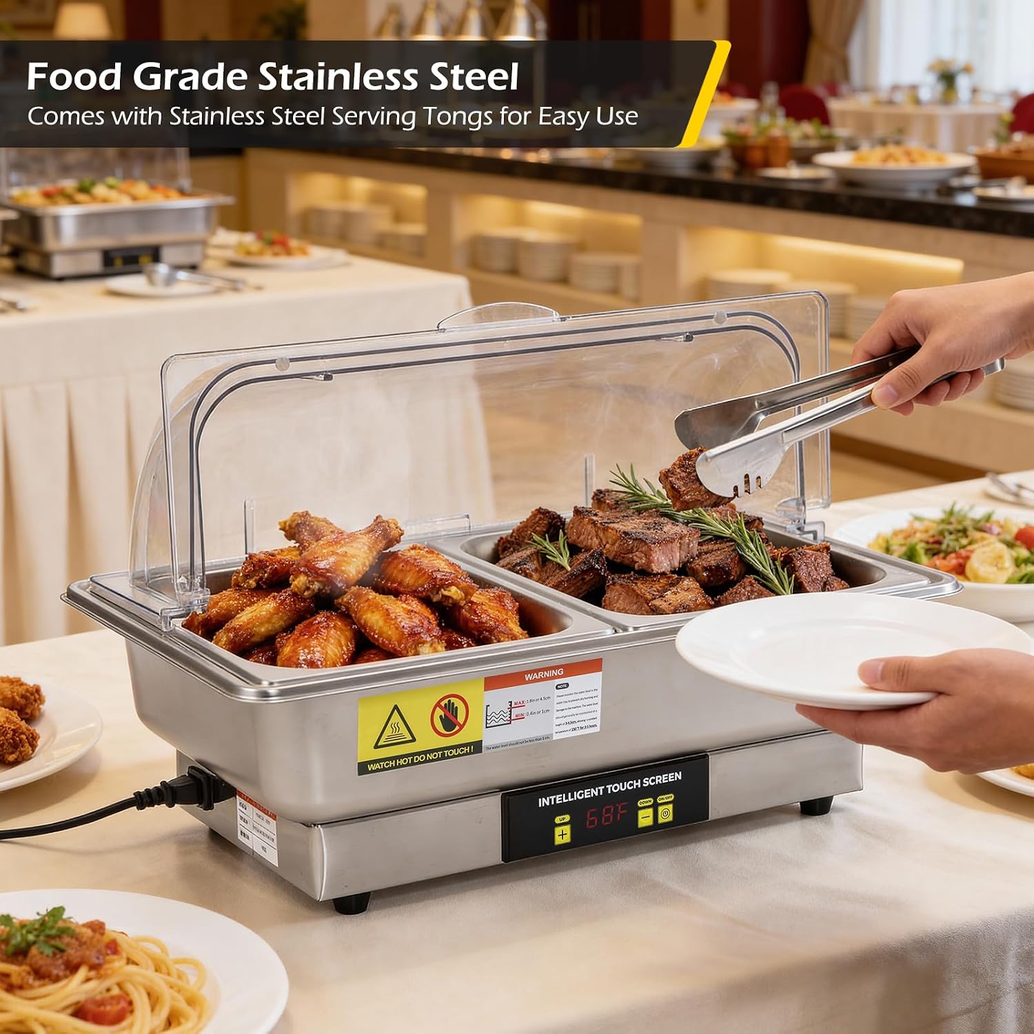 Dyna-Living Electric Chafing Dishes for Buffet, 9.5QT Half Size Chafing Dish Buffet Set 600W Electric Buffet Servers and Warmers with Temp Control Display Roll Top Food Warmers for Parties Catering