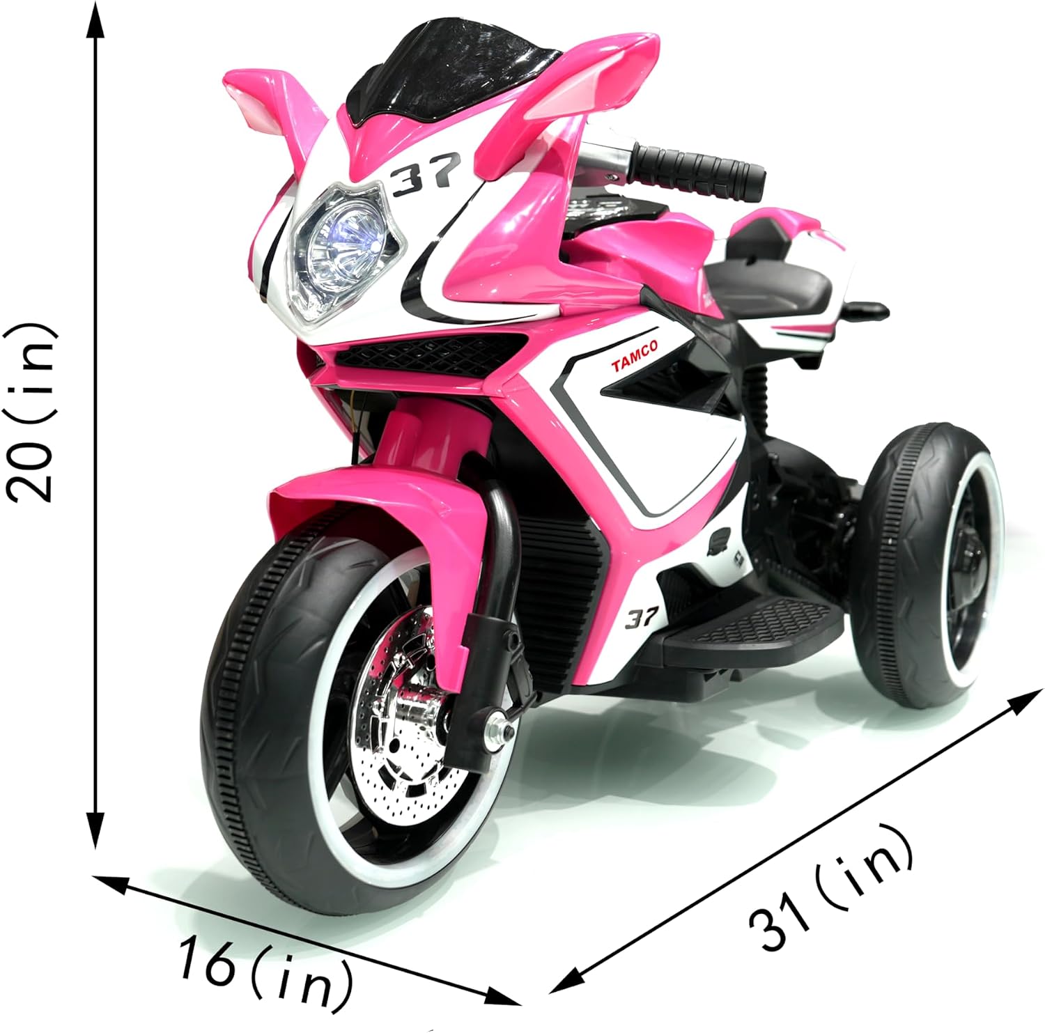 Ride on Motorcycle, Rechargeable Ride on Toys, Tamco Motorcycle for Kids 3 to 4 Years Boys Girls with Foot Pedal Starter, Music/Lights/Lighting Wheels (Pink)