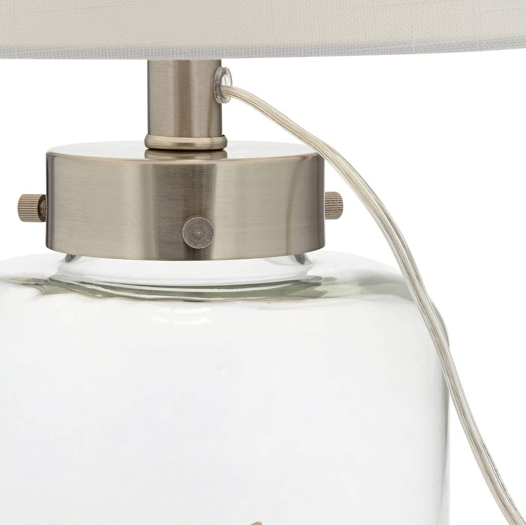 360 Lighting Coastal Country Accent 3-Way Table Lamp with Table Top Dimmer Fillable 20.5' High Clear Glass Off White Fabric Drum Shade Decor for Living Room Bedroom House Bedside Nightstand