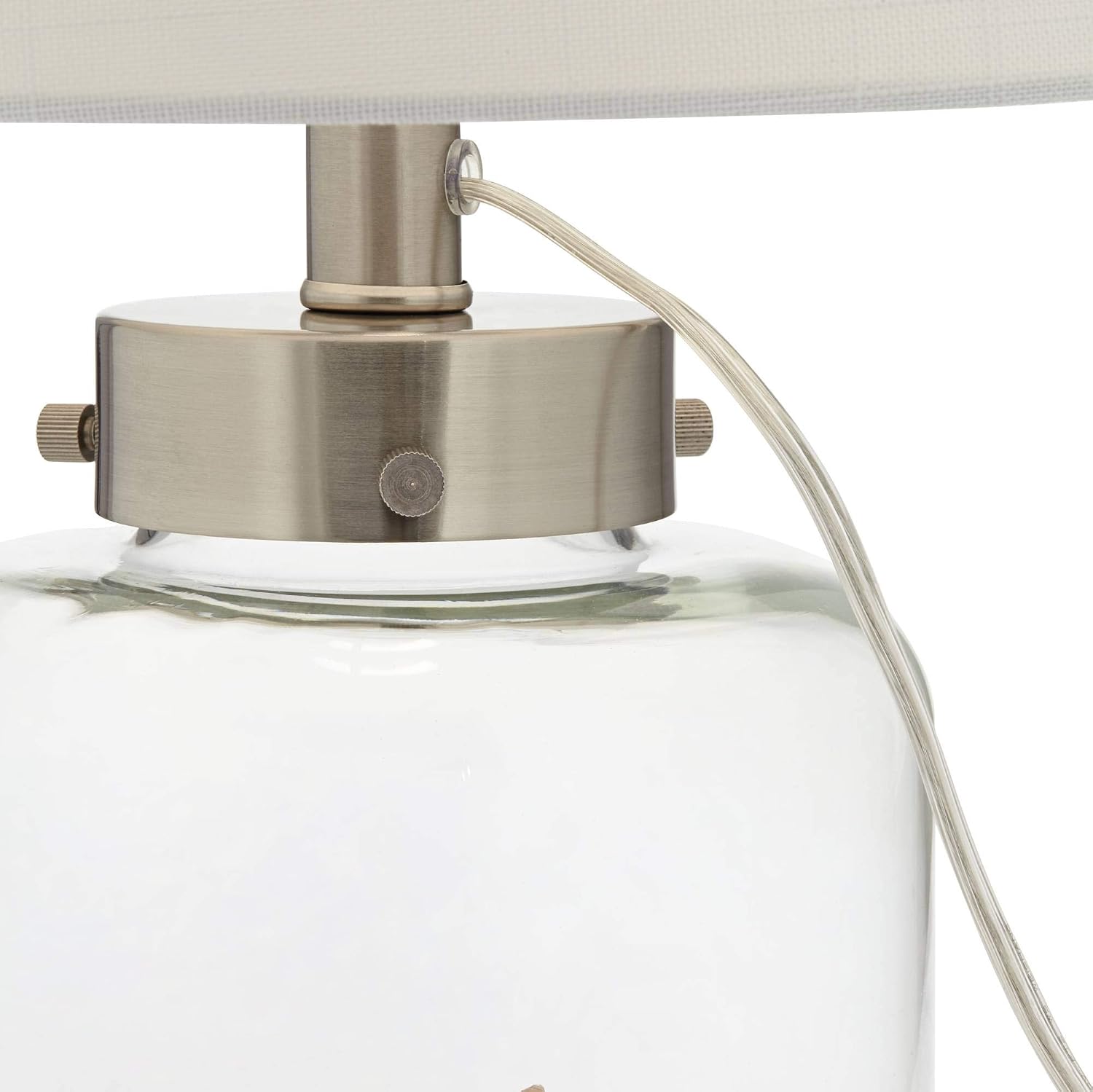 360 Lighting Coastal Country Accent 3-Way Table Lamp with Table Top Dimmer Fillable 20.5' High Clear Glass Off White Fabric Drum Shade Decor for Living Room Bedroom House Bedside Nightstand