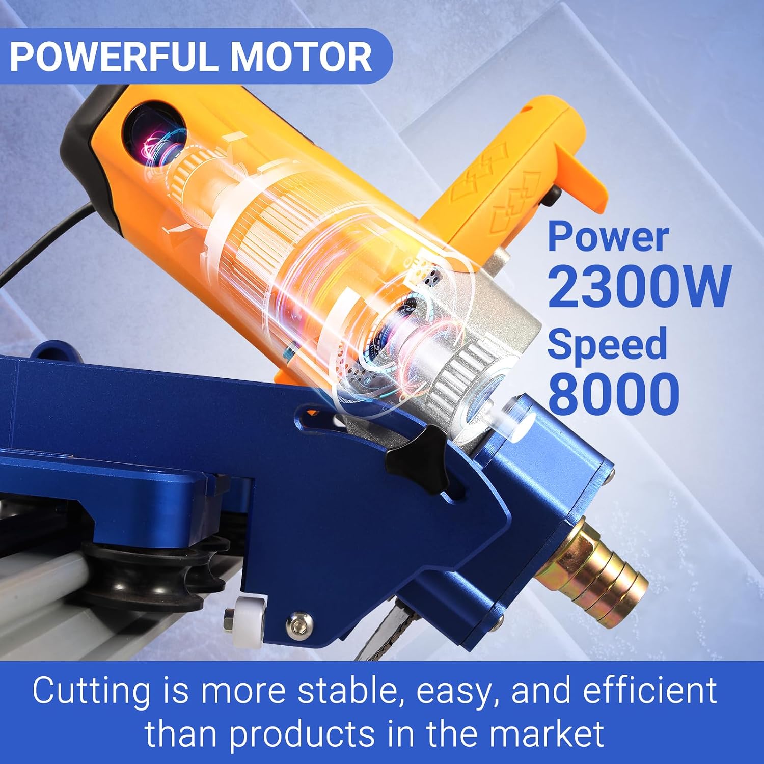 Electric Orbital Tile Cutter, 2300W Angle Grinder 8000RPM, 71' Cutting Length, Wet & Dry Blades, Bevel & Chamfer, Dual 1.05m Tracks with Suction Cups & Clamps, Water Pump & Tool Bag