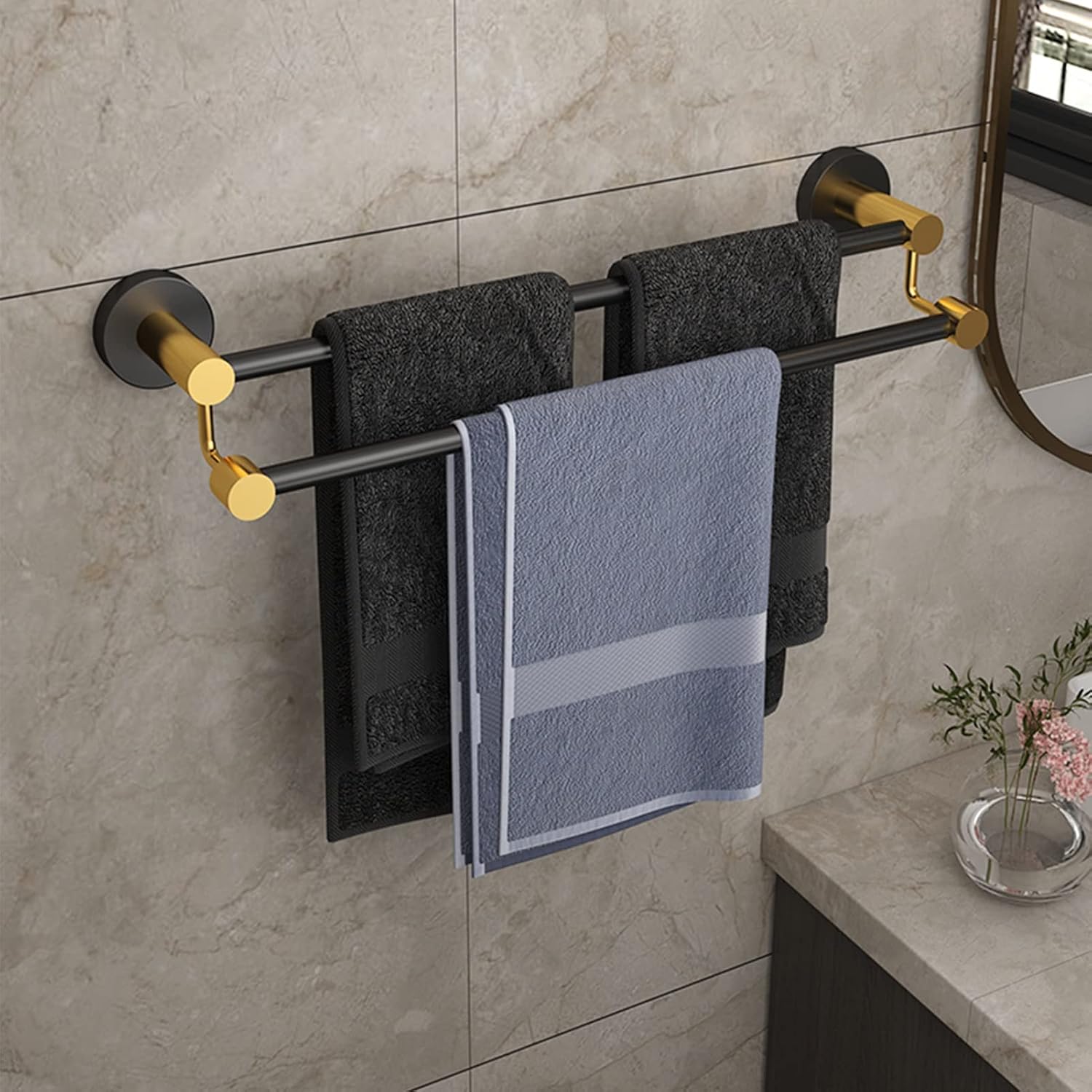 Stainless Steel Black Towel Ring and Toilet Paper Holder, Bathroom Black Hand Towel Holder Wall Mounted Hand Towel Ring (Black Gold) (Size : 39.4inch)