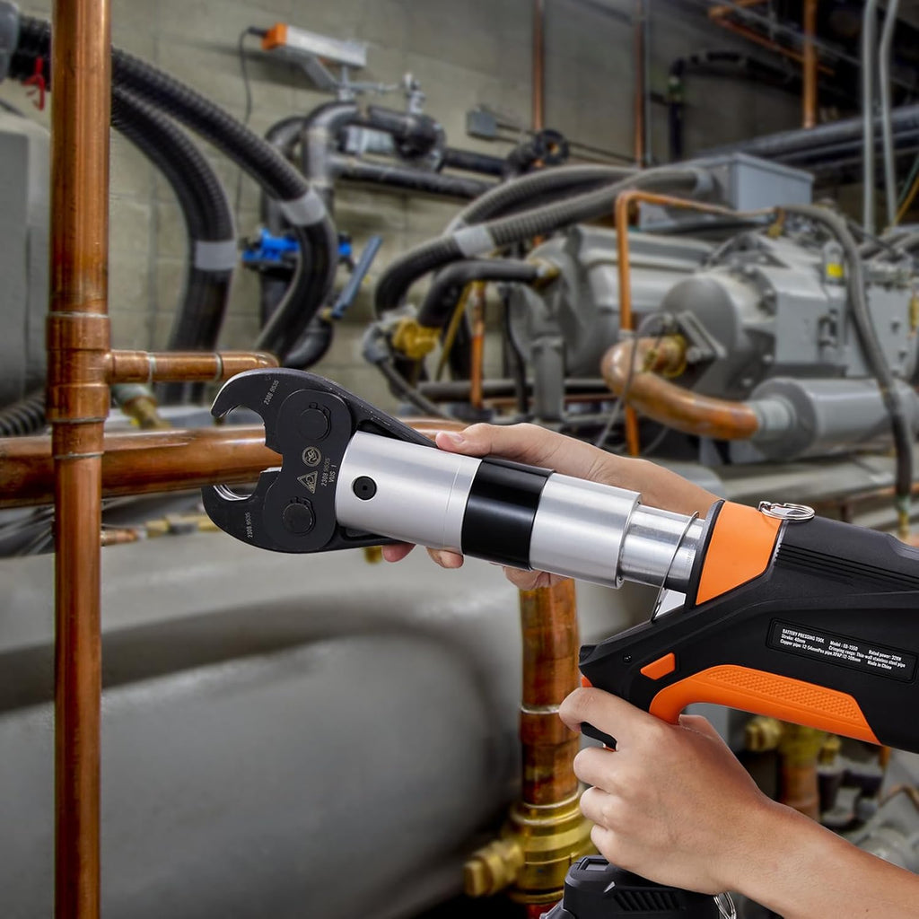 VEVOR 18V Press Tool, 32KN Electric Pipe Crimping Tool for 1/2' to 2' Copper Pipes, 360° Rotation Automatic Crimper with Brushless Motor & 6 Jaws - Compatible with ProPress