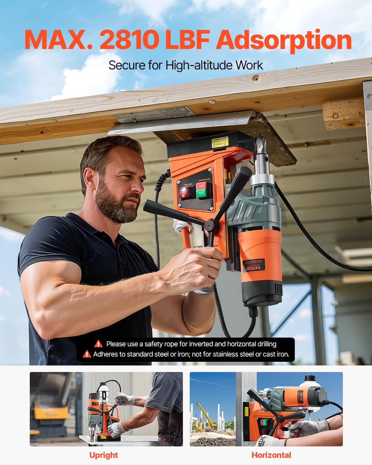 VEVOR Mag Drill Press, 1300W 1.57' Boring Diameter, 2922lbf Power Portable Magnetic Drill, 810 PRM, 11Pcs Drill Bits Electric Drilling Machine for Metal Surface, Industrial and Home Improvement