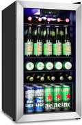 ORYMUSE 3.2 Cu.Ft Beverage Refrigerator, 130 Can Mini Fridge with Glass Door & Digital Temperature Control, Compressor Cooling Freestanding Cooler for Soda, Beer, Wine, Home, Office & Bar - Silver