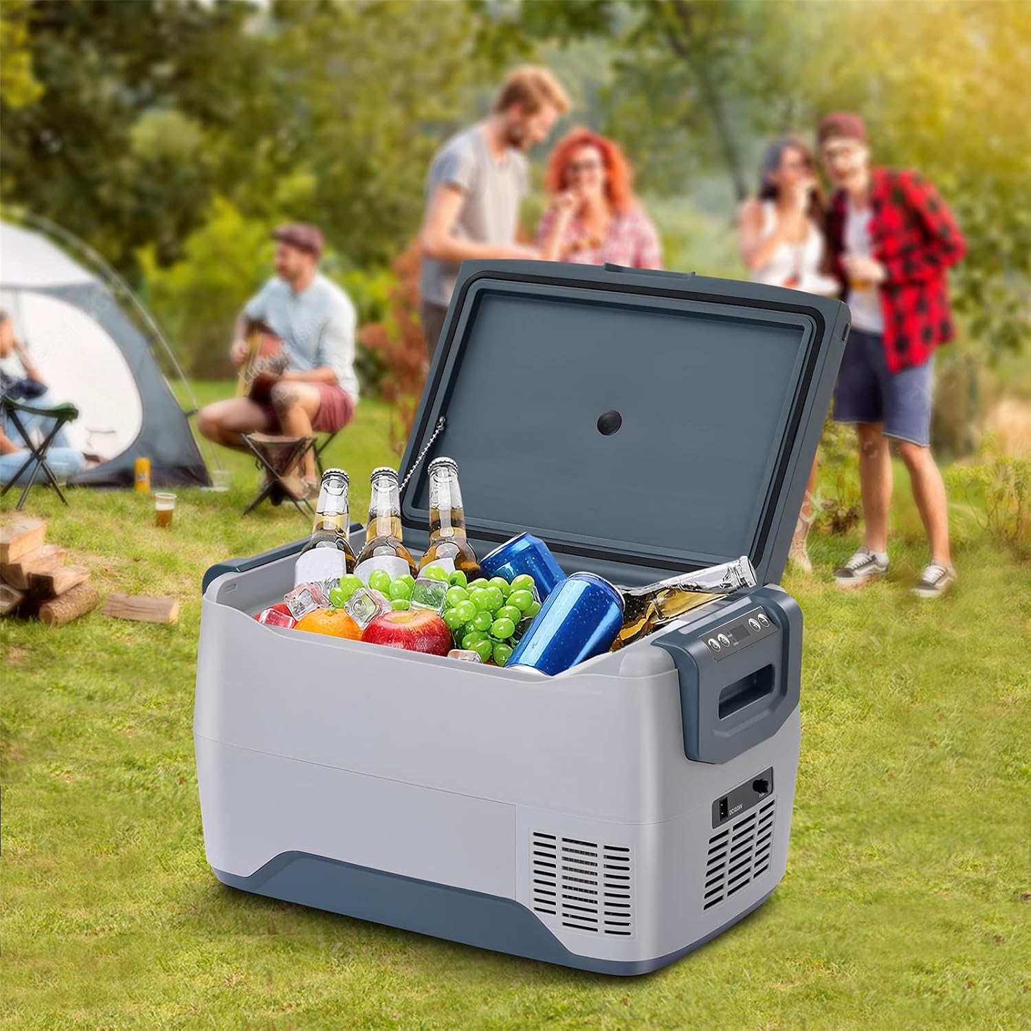 Zaboro Car Fridge Portable Freezer Cooler with 12/24V DC, Travel Refrigerator for Vehicles, Car, Truck, RV, Camping BBQ, Patio Picnic and Fishing Outdoor, Grey