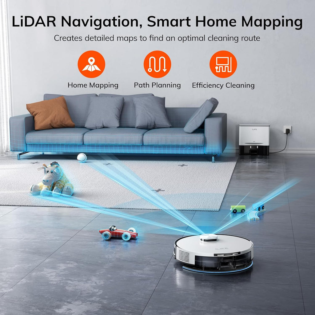 ILIFE A30 Pro Robot Vacuum and Mop Combo, Self Emptying Robot Vacuum Cleaner + Replacement Side Brushes, 4 Pack Included
