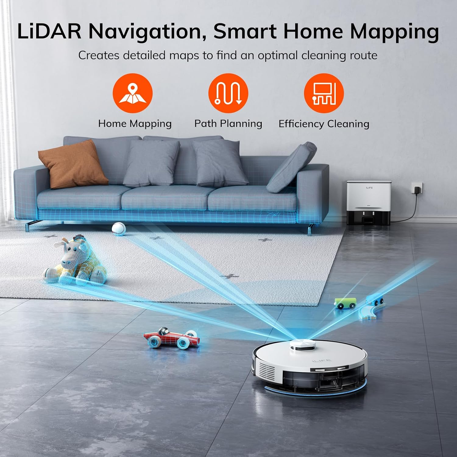 ILIFE A30 Pro Robot Vacuum and Mop Combo, Self Emptying Robot Vacuum Cleaner + Replacement Side Brushes, 4 Pack Included