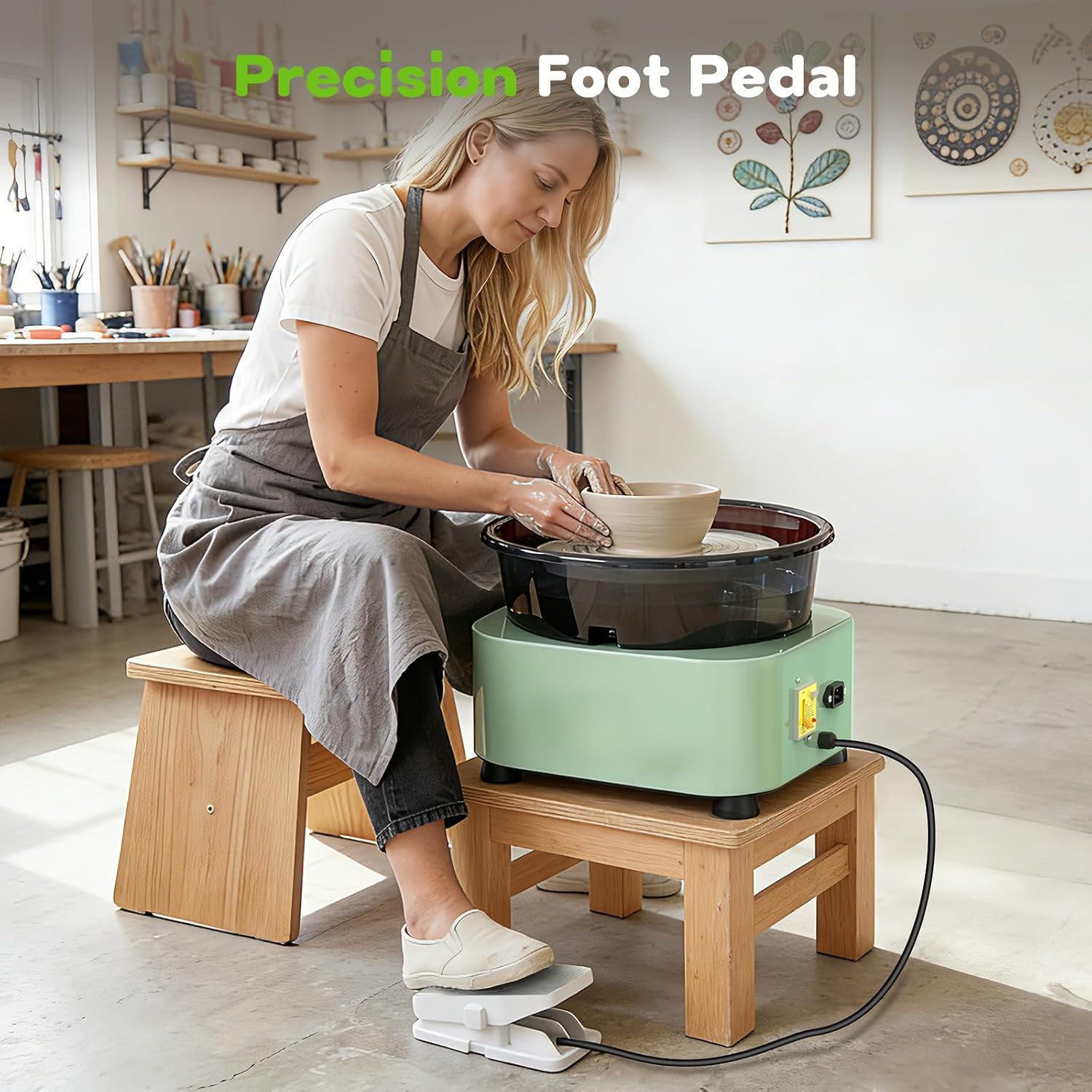 Alldeer 11-inch Pottery Wheel, 350W Electric Ceramic Forming Machine with Detachable Basin, 0-300RPM Foot Pedal Control, 19PCS Complete Clay Tool Kit for Professional Potters and Adult Crafters