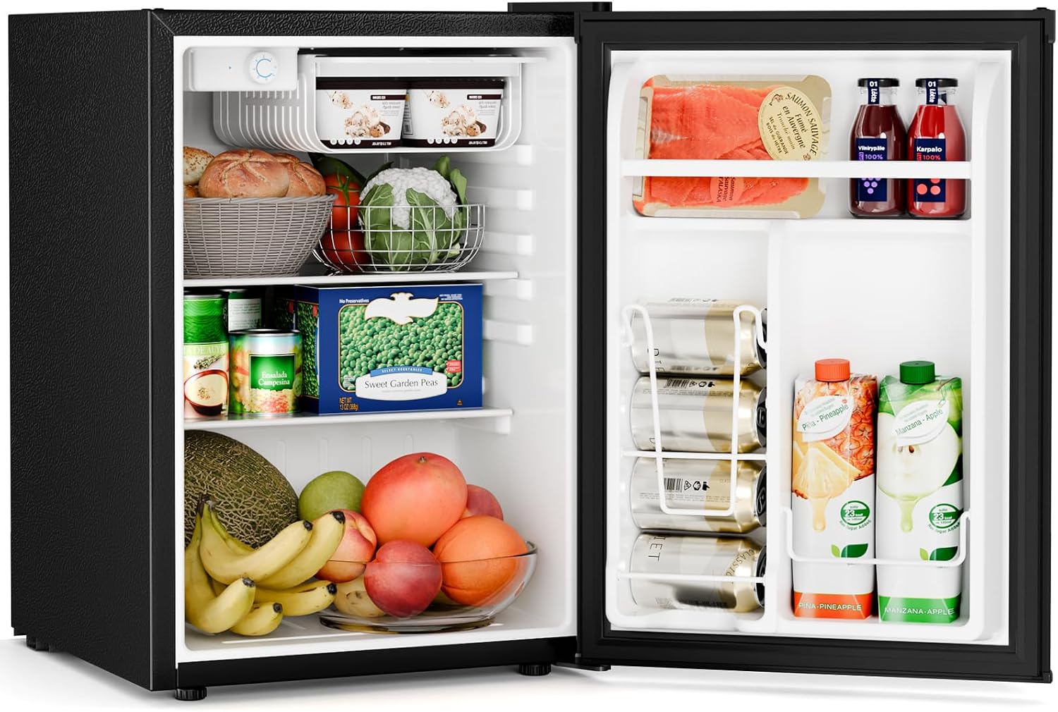 Antarctic Star Compact Refrigerator with Freezer, 2.6 Cu.Ft Mini Fridge with Adjustable Thermostat,Single Door,Removable Glass Shelves for Dorm/Kitchen/Office,BLACK