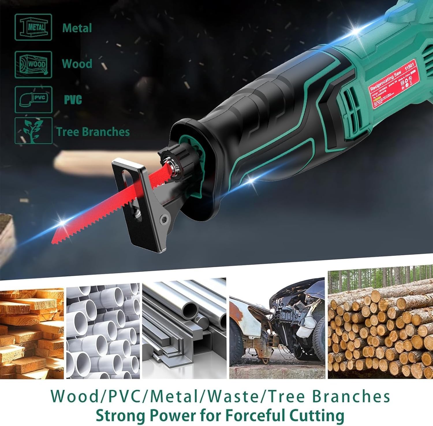 HYCHIKA Reciprocating Saw, 6.2A Mini Circular Saw with 3 Blades, 2-Tool Power Tool Combo Kit