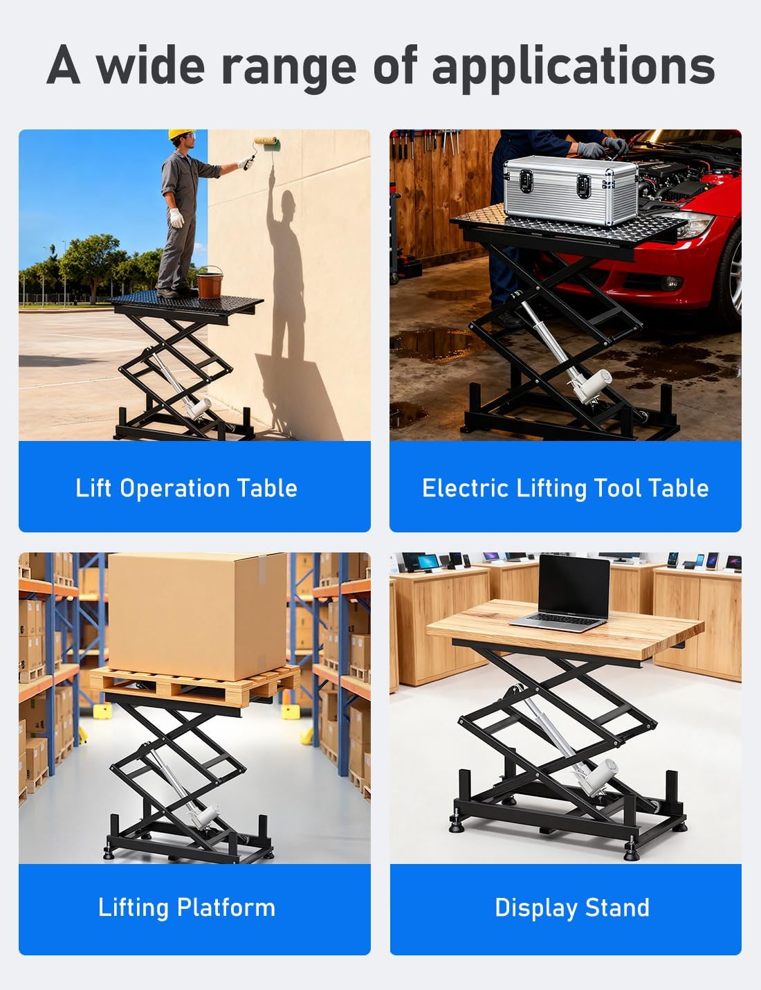 DIHOOL Electric Scissor Lift Table, 265Lbs Load, 10.43'-43.31' Height Adjustable Lifting Platform, Super Quiet with Remote & WiFi Control, Obstruction Detection, AC/DC Power for Home/Industrial Use