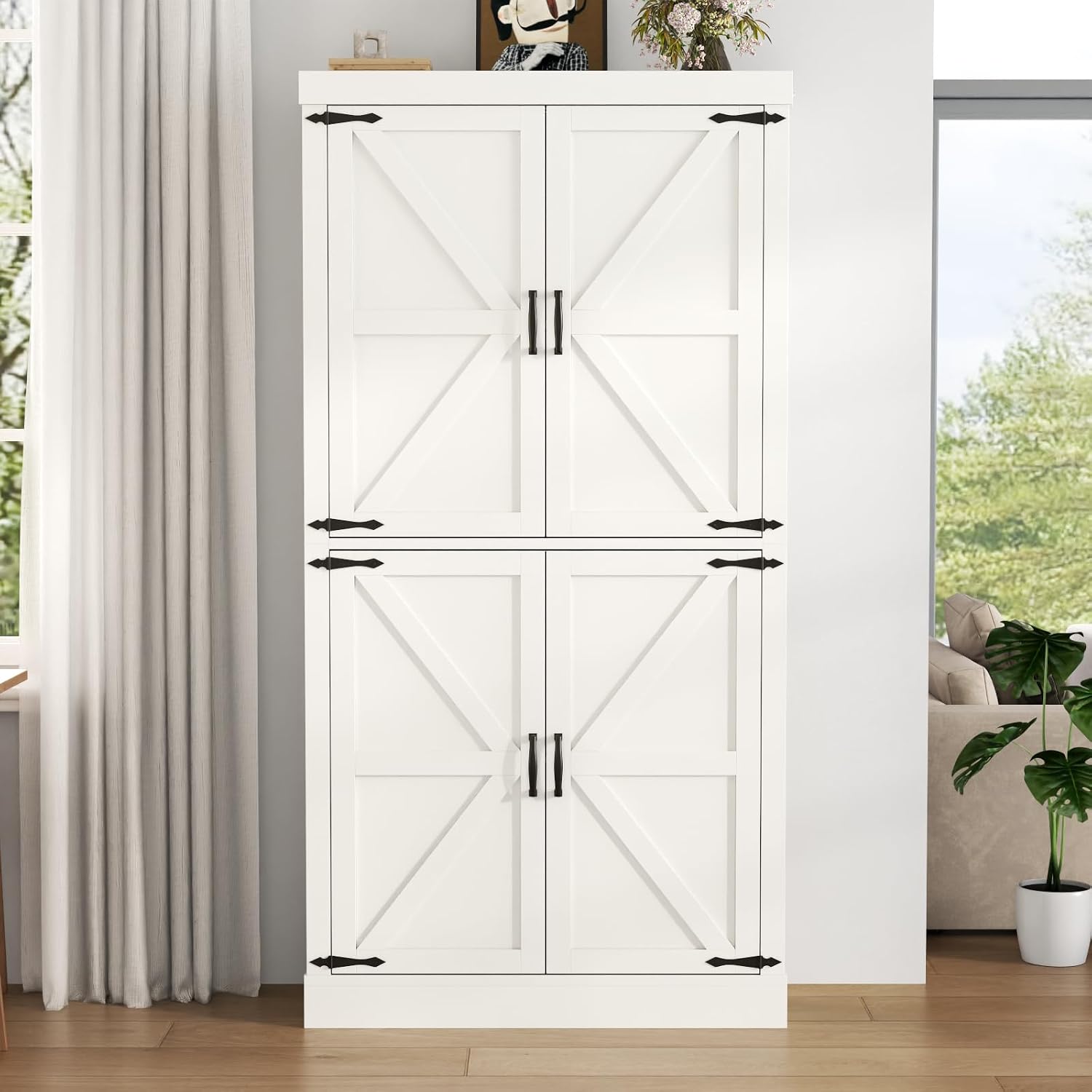 Farmhouse Kitchen Pantry Cabinet,69.1' Tall Kitchen Storage Cabinet with Adjustable Shelves,Modern Bathroom Storage Cabinets,Freestanding Floor Cabinets Cupboard for Living Room,Dining Room (White)