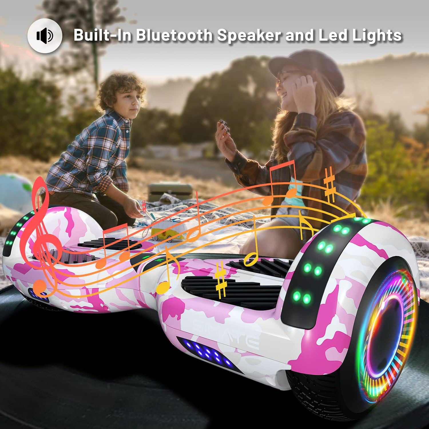 SIMATE Hoverboard, Bluetooth All Terrain Hover Boards with LED Lights and APP Control, Gifts for Kids Adults Girls Boys, for All Ages