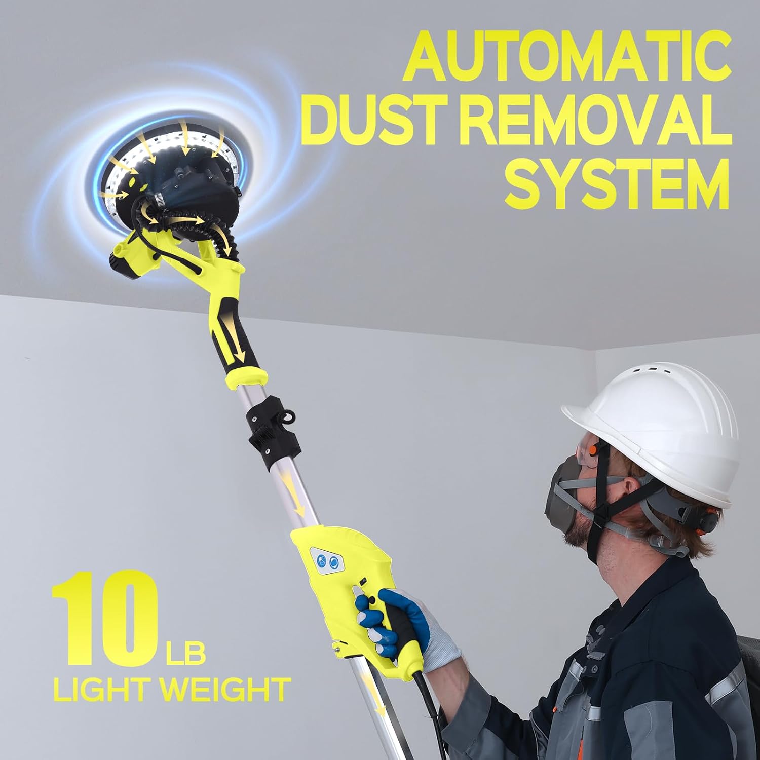 Drywall Sander, Popcorn Ceiling Removal Tool with 7 Variable Speed 800-1800RPM, 2026 Upgraded 8-Amp Drywall Sander with Vacuum Dust Collector with 12pcs Sanding Discs, Extendable Handle, LED Light