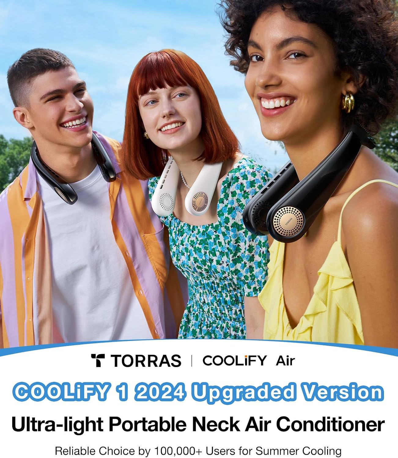 TORRAS COOLiFY Air2024 Upgrade Neck Air Conditioner, Ultra-Light Portable Neck Fan Rechargeable, Personal Cooling Device with 3 Modes Fan/Cooler/Heat, Black