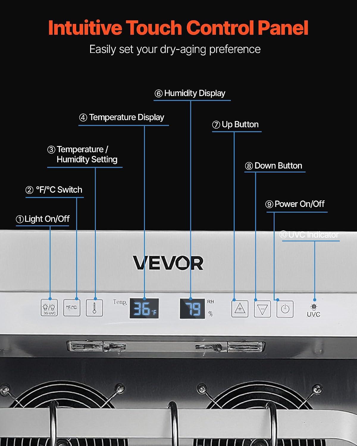 VEVOR 232 LBS Dry Aging Fridge for Steaks, Dry Ager Refrigerator for Meat with Precise Temperature & Humidity Control, Freestanding Beef Aging Machine Refrigerator, Himalayan Salt Not Included