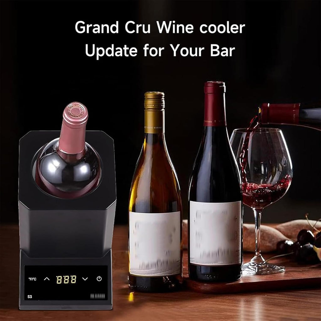 750mL Single Bottle Cooler, Portable Electric Wine Chiller with Digital Display, Adjustable Temperature 41°F-64°F, 24h Cold, Stainless Body, for 3.54' Diameter Red and White Wine