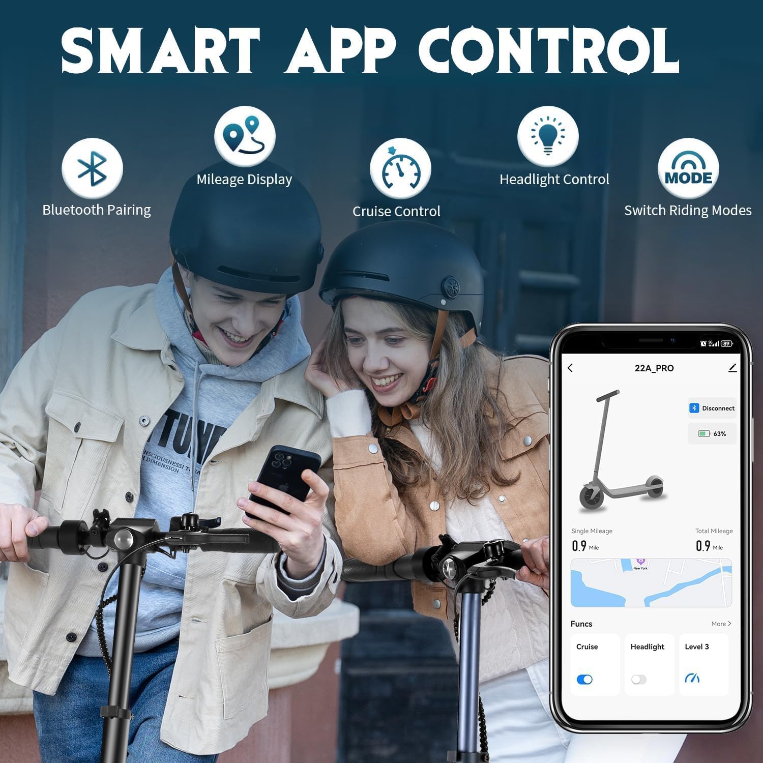 Caroma Electric Scooter Adults, 350W/500W Motor, Top Speed 20/25 Mph & 30 Miles Range, 8.5' Solid Tires, Cruise Control E Scooter for Adults