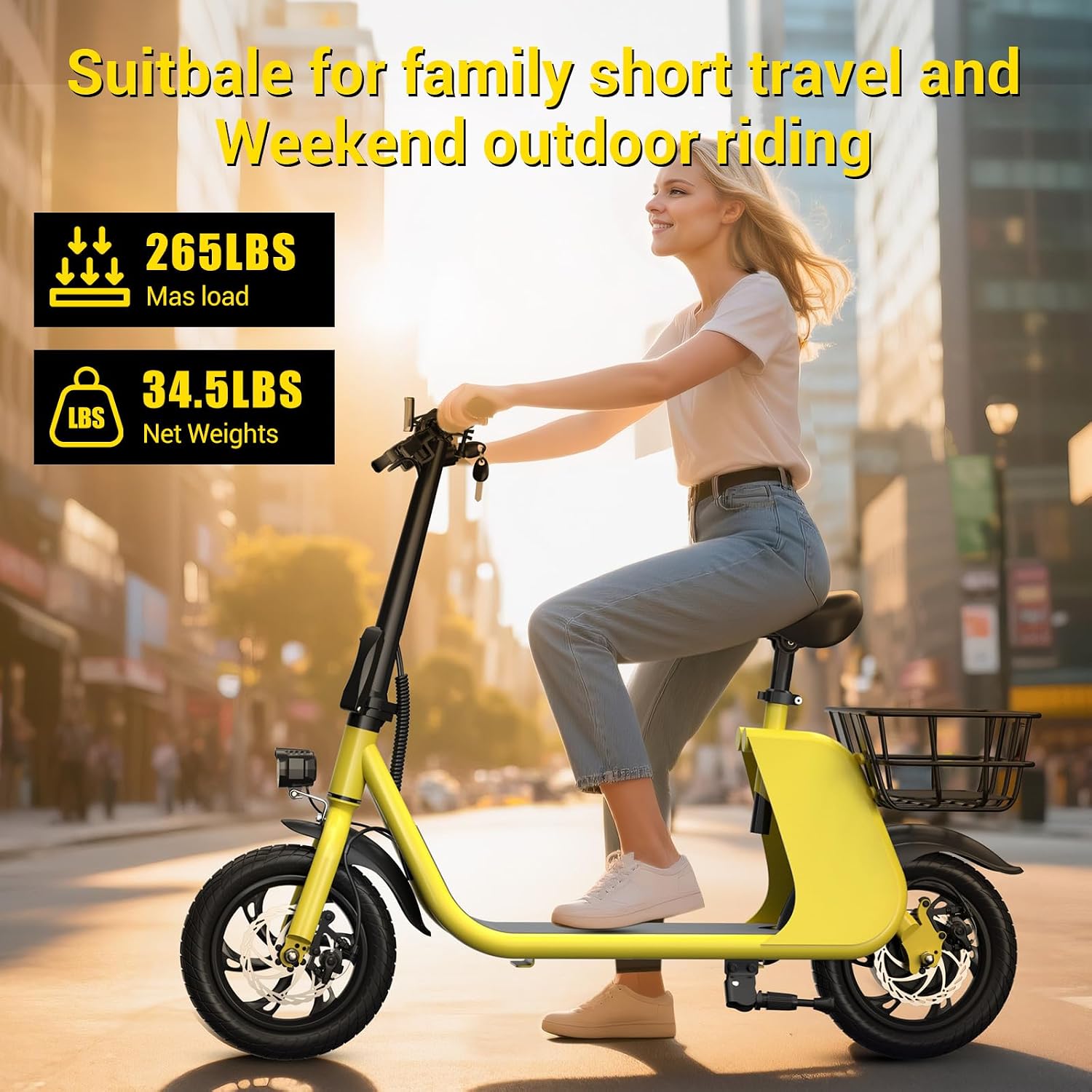 SEHOMY 2 Seater Electric Scooter for Adults 330lbs, Folding Escooters with Seat, 850W Peak Motor, 25/20 Miles Range, 22/15.5 MPH, Storage Basket, Electronic City Commuter Bike Motor Scooters