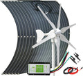 6pcs 100W Portable ETFE Flexible Mono Solar Panel for RV Boat Farm + 400W 24V Wind Turbine Generator + Hybrid Controller + Solar Extension Cable + Connector - 1000 Watts Wind Solar Hybrid System