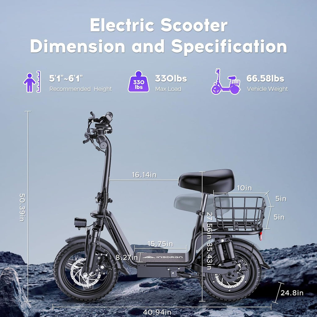 Electric Scooter Adults, 1300W Peak Motor, Electric Scooter with Seat, 48V 13Ah Battery, 14' Tires, 35 Miles Range, 20 MPH, 330 LBS Load, Dual Braking,UL 2272