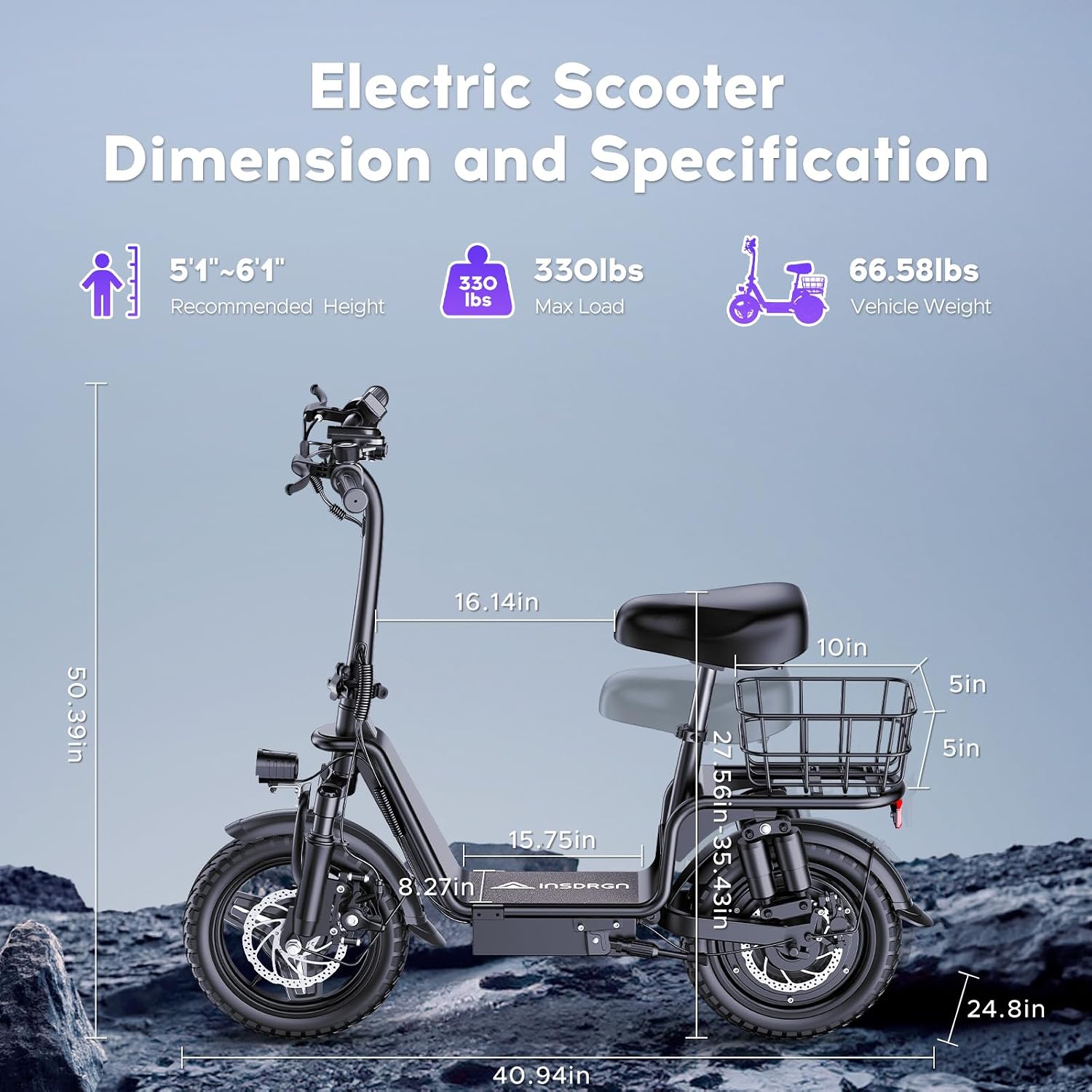 Electric Scooter Adults, 1300W Peak Motor, Electric Scooter with Seat, 48V 13Ah Battery, 14' Tires, 35 Miles Range, 20 MPH, 330 LBS Load, Dual Braking,UL 2272