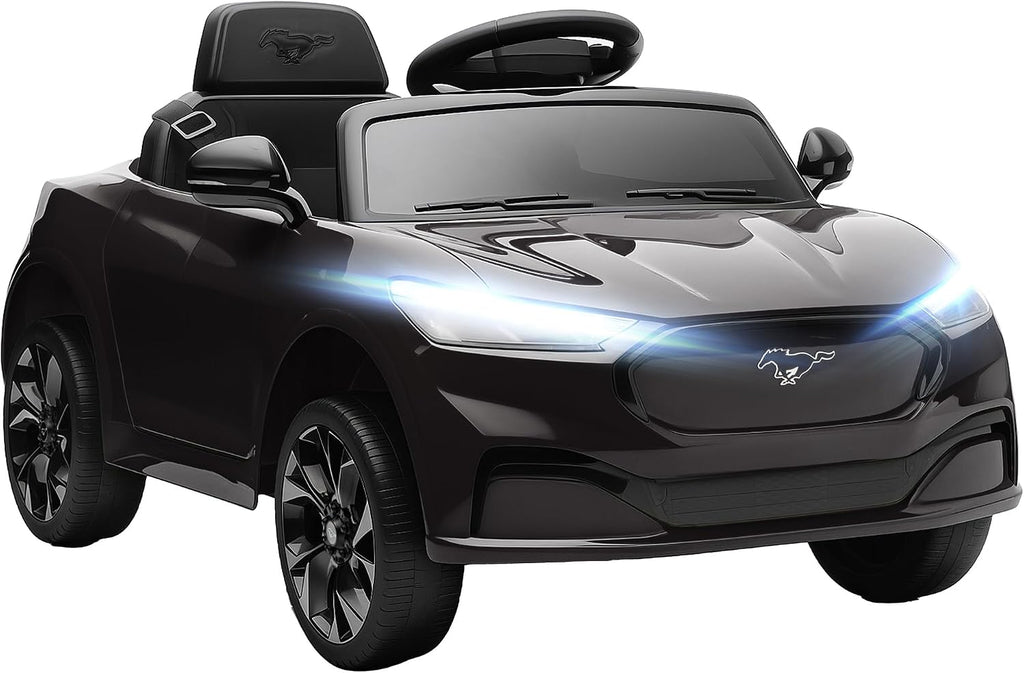 Qaba 12V Kids Ride On Car, Licensed Ford Mustang Mach-E Electric Car with Remote Control, 3 Speeds, LED Light, Music, Bluetooth, Suspension Wheels, Battery Powered Toy for Ages 3–5 Years, Black
