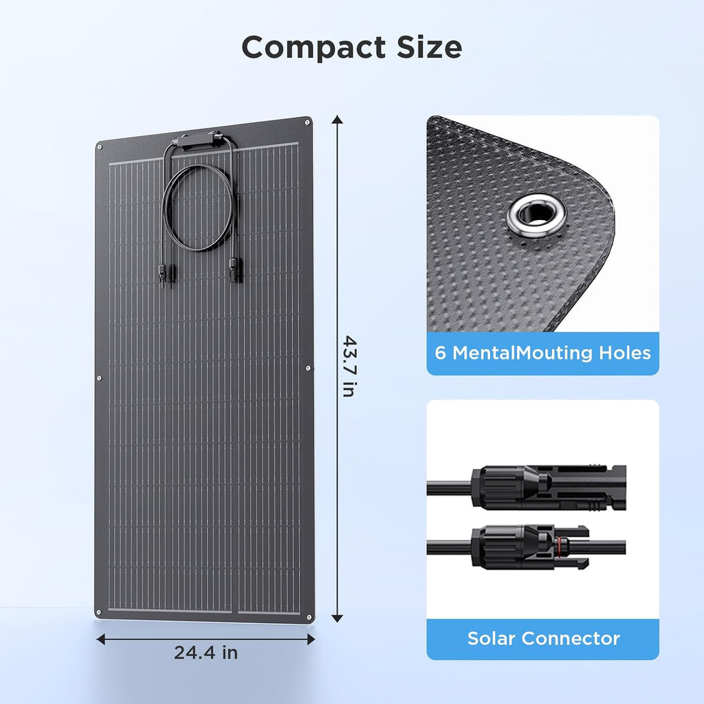 200W Flexible Solar Panel Kit (2x100W), All-Black Stealth Edition, High-Performance ETFE Monocrystalline Modules, 12V/24V System for RV, Motorhome, Boat, Van, Camper