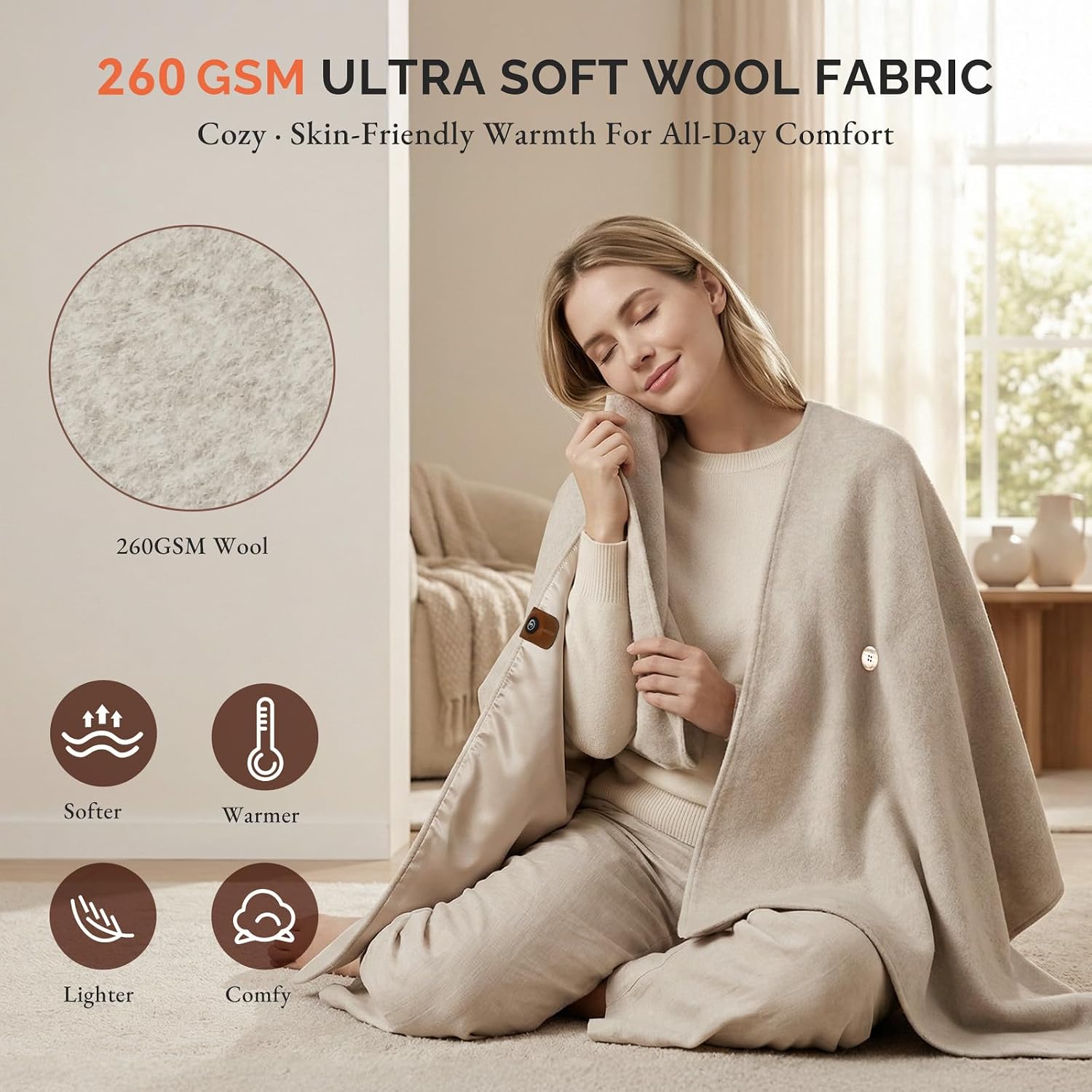 SAVIOR HEAT Heated Blanket Battery Operated 10,000mAh 3 Heat Settings Cordless Portable Wearable Electric Blanket Heated Shawl for Neck & Shoulder Camping Office Home Use Car Travel Fishing