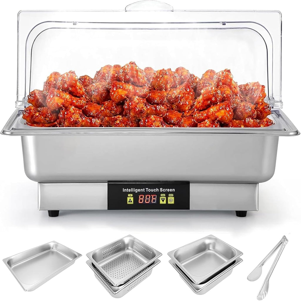 Dyna-Living Electric Chafing Dishes for Buffet, 9.5QT Full Size & Half Size Chafing Dish Buffet Set 600W Electric Buffet Servers and Warmers with Temp Control Display Food Warmers for Parties Catering