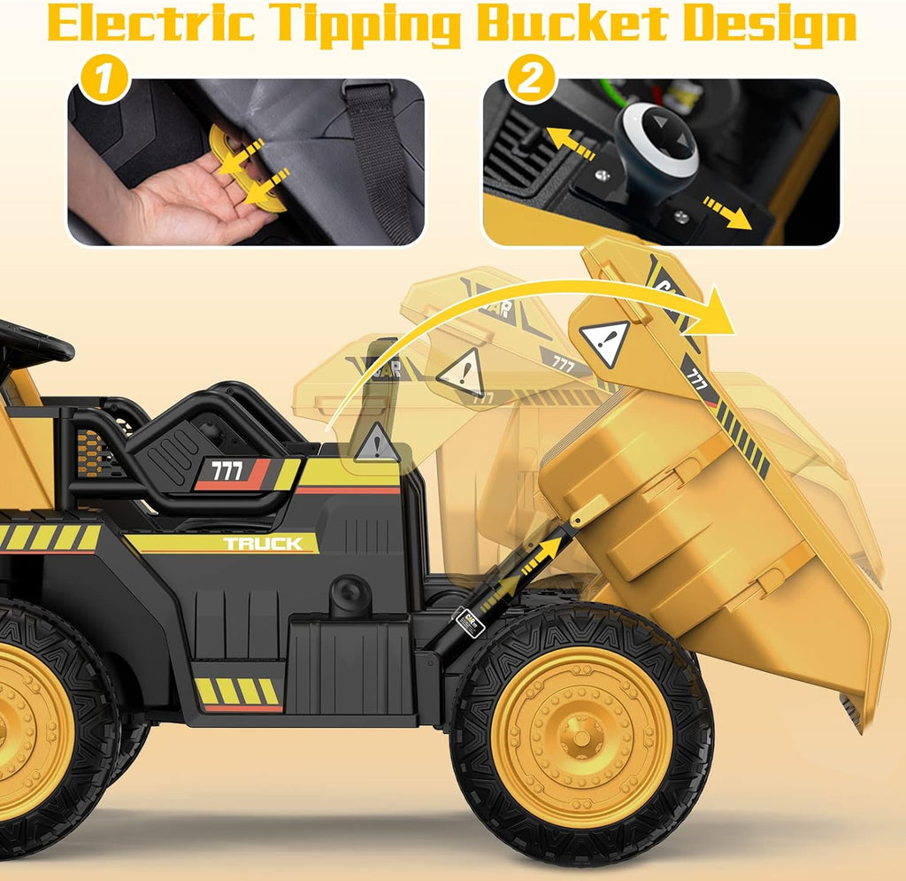 ANPABO Ride on Dump Truck, Ride on Car with Remote Control, Electric Dump Bed and Extra Shovel, Ride on Construction Vehicle with Music Player, Key Start for Safety, Ideal Gift for Kids
