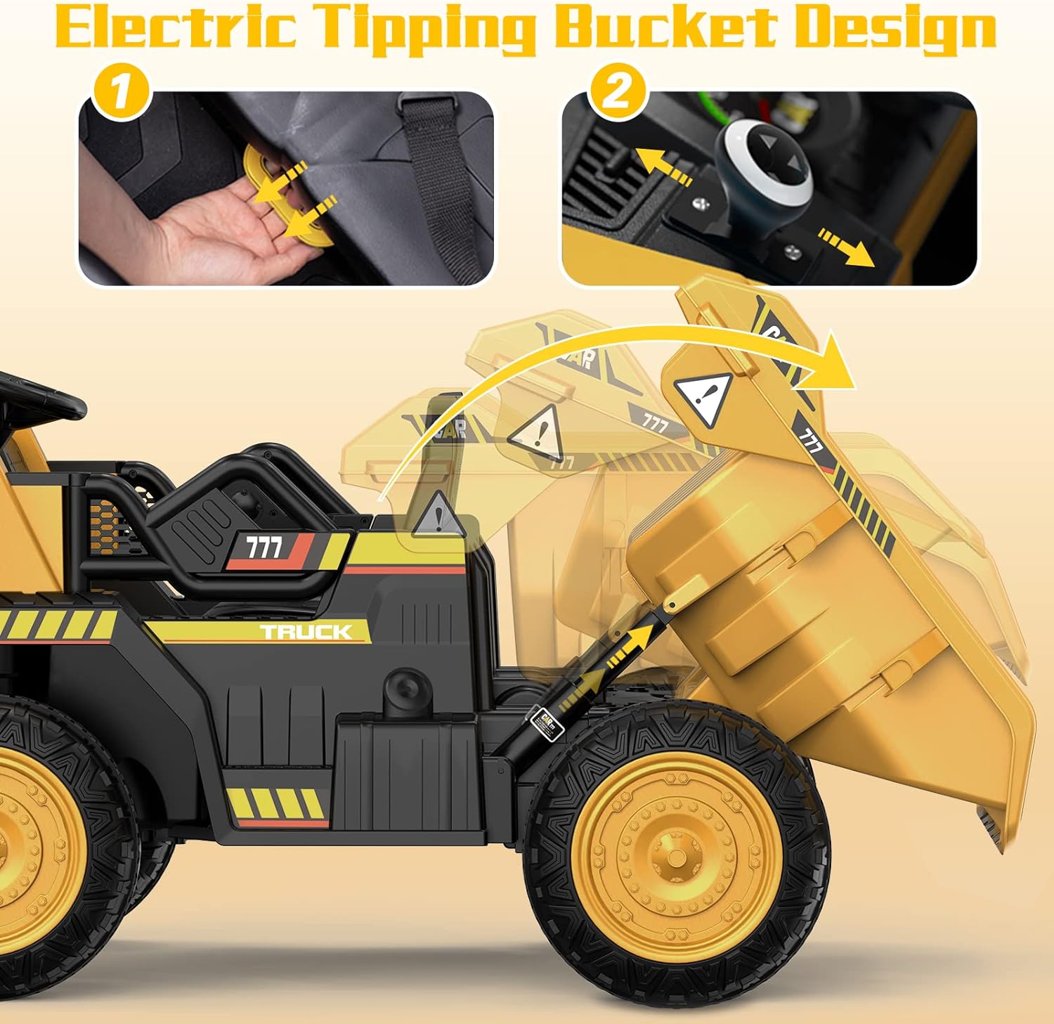 ANPABO Ride on Dump Truck, Ride on Car with Remote Control, Electric Dump Bed and Extra Shovel, Ride on Construction Vehicle with Music Player, Key Start for Safety, Ideal Gift for Kids