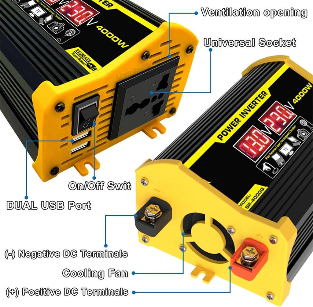 4000W Solar System Combo - 12V to 110V/220V Inverter, 50A Charge Controller, 50W 12V Solar Panel Kit, Home Solar Generator Grid System (Yellow, 12V-220V)