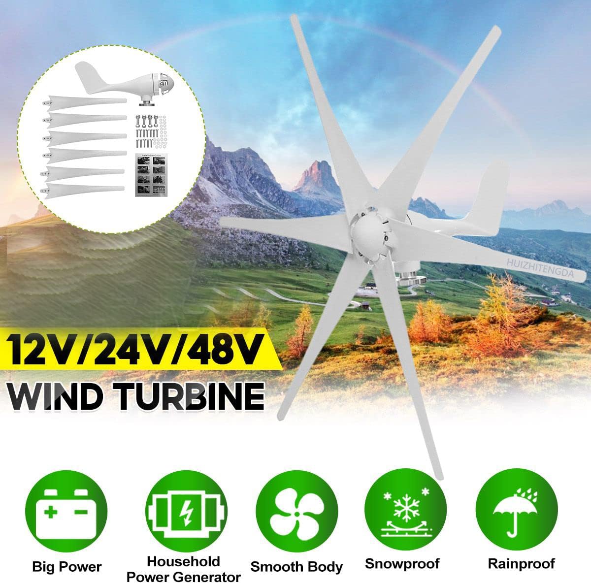 3000W Wind Turbine Generator,12V-220V 6 Blades Portable Windmills Renewable Energy with Mpptcharge Controller Windmills RV Yacht Farm for Home Use,12v