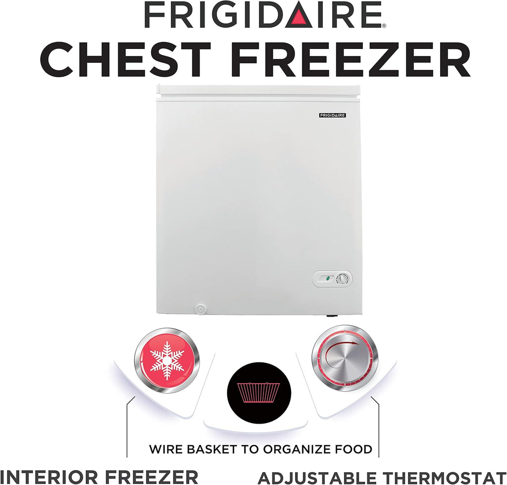 FRIGIDAIRE EFRF9003 Chest Deep Freezer, 9 Cu. Ft. Class, WhiteAdjustable Thermostat-Removable Vinyl Coated Wire Basket-Easy Defrost Drain, 9-10CF, White