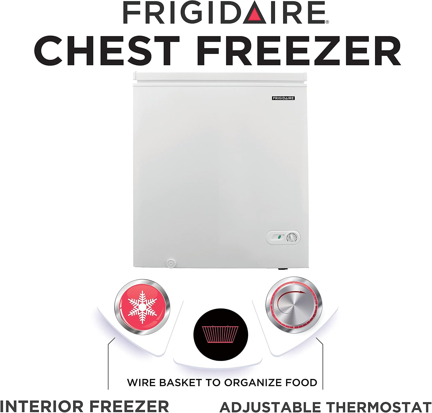 FRIGIDAIRE EFRF9003 Chest Deep Freezer, 9 Cu. Ft. Class, WhiteAdjustable Thermostat-Removable Vinyl Coated Wire Basket-Easy Defrost Drain, 9-10CF, White