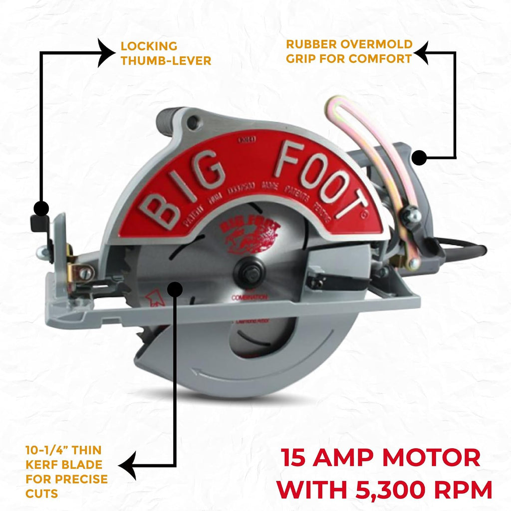 Big Foot Tools 10 1/4 Circular Saw Magnesium Worm Drive Saw Beam Saw with Skil Motor - Professional PowerSaw for One Pass Precision Cutting and Durability - BF-UG - SC-1025SU