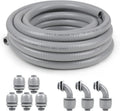 1-1/4(1.25) inch 50ft Liquid-Tight Conduit and Connector Kit,Flexible Non-Metallic Liquid Tight Electrical Conduit Kit with 5 Straight and 3 90-Degree Connector Fittings,1in. Dia…