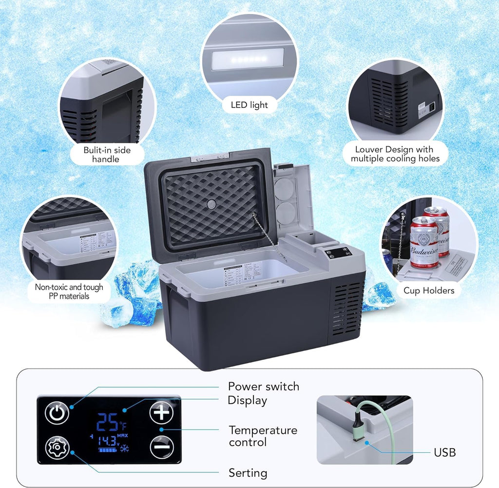 12 Volt Refrigerator, 21 Quart Portable Refrigerator -7.6℉ to 50℉, 21 QT(20L) RV Freezer, Car Fridge with 12/24V DC and 110-240V AC, Portable Freezer RV Car Cooler for Camping Travel Outdoor and Home