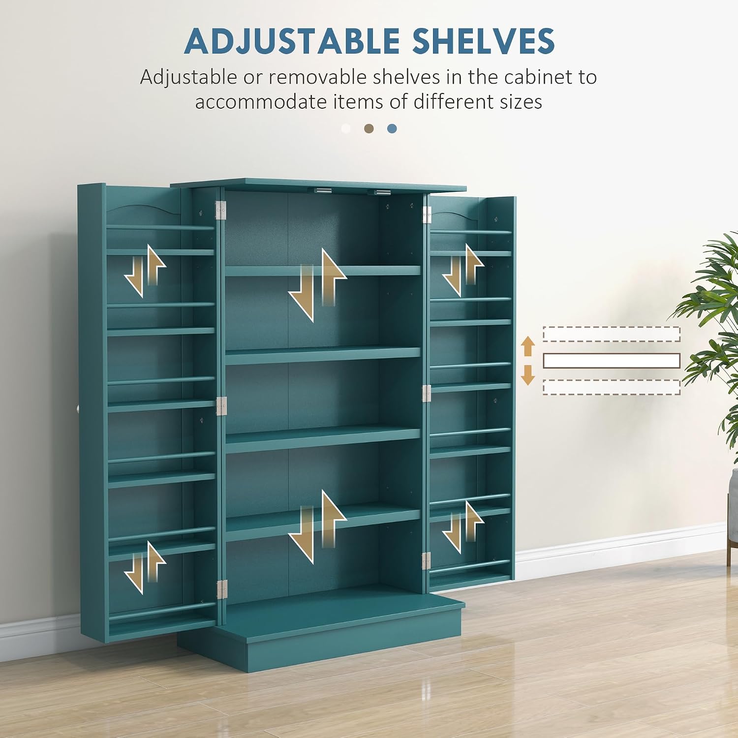 HOMCOM 41' Kitchen Pantry Storage Cabinet, Freestanding Kitchen Cabinet with 12 Door Shelves, Double Doors, 5-Tier Shelving and Adjustable Shelves, Blue