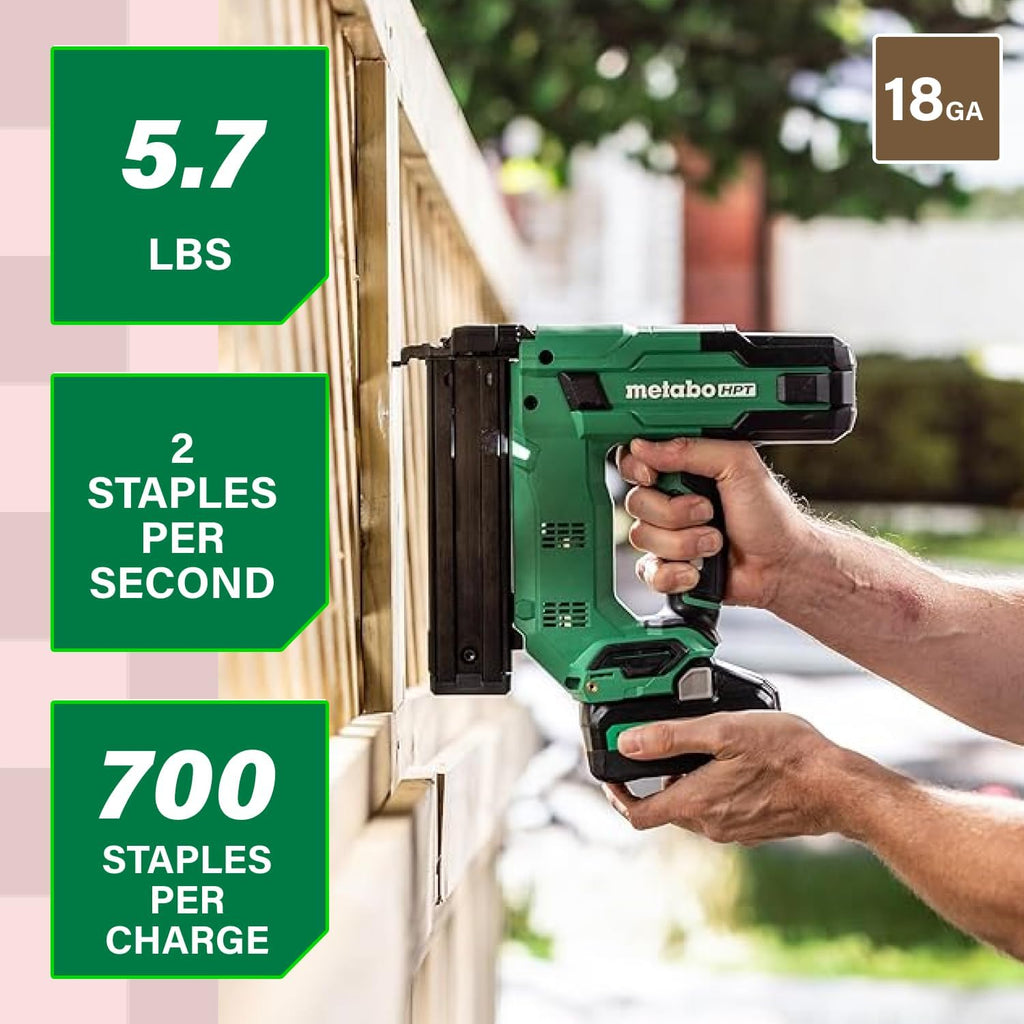 Metabo HPT 18V MultiVolt Cordless Narrow Crown Stapler Kit, 18 Gauge 1-1/2' Stapler with Power Tool 2.0Ah Lithium Ion Battery, Drives 1/2' to 1-1/2' Staples, 5-Year Warranty, N1804DB