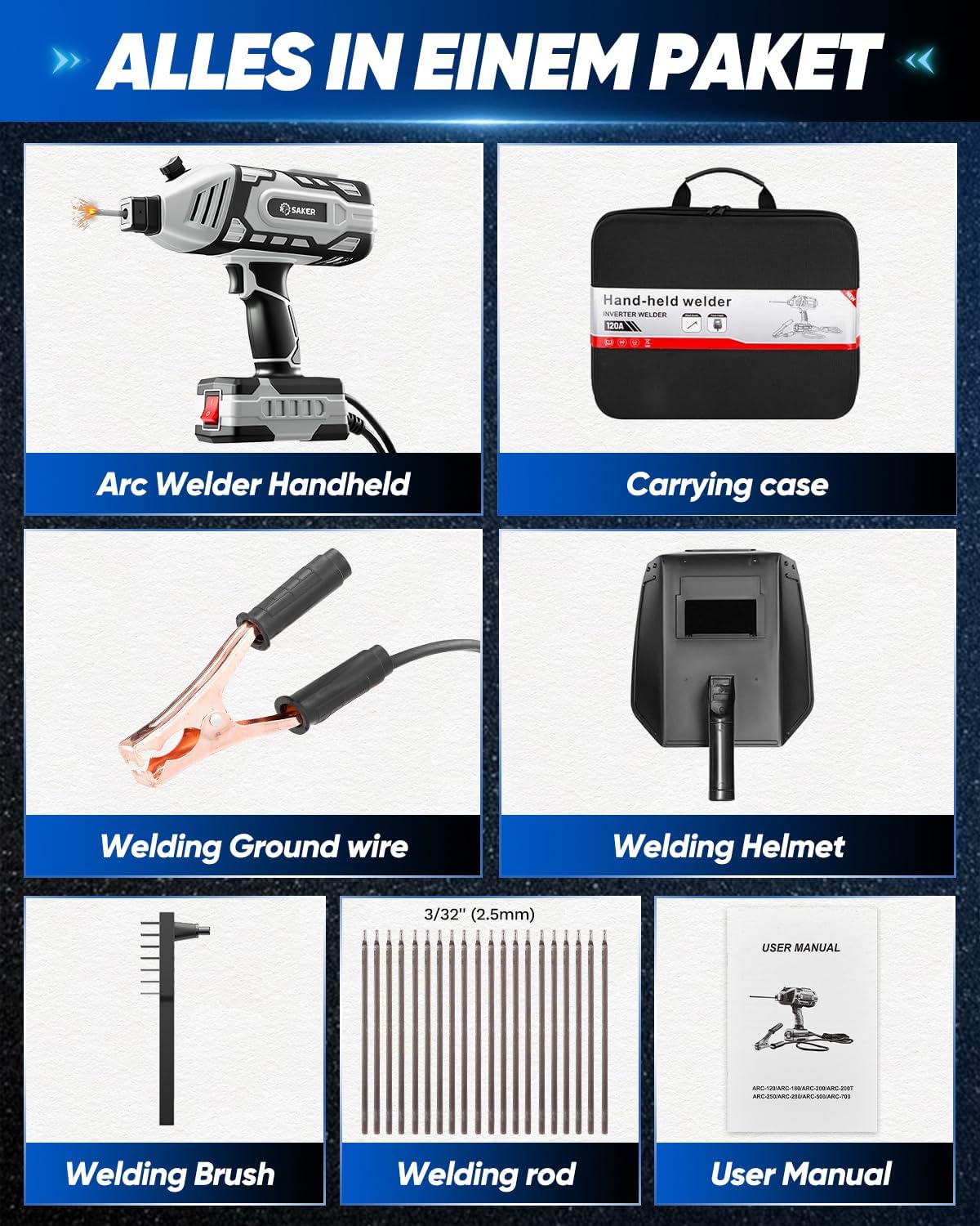 Saker Portable Electric Welding Machine,110V Portable Welder Handheld with IGBT Inverter 5 Variable Current Adjustment, ARC Welder Gun, Fits for 3/32' Wire Rods (Grey)