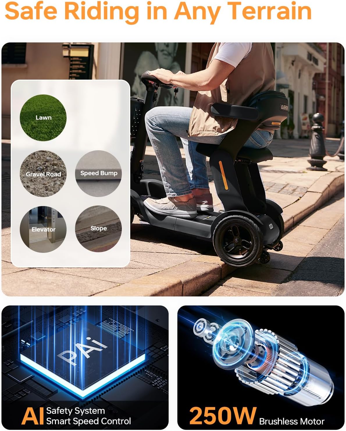 Paiseec S3 Mobility Scooter for Seniors, 25 Miles Long Lasting Mobility Scooter Foldable, Lightweight Travel Scooter for Seniors, 300 lbs Capacity, AI Speed Control, 250W Motor (Grey-25miles)