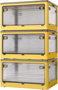 3-Pack Stackable Storage Bins, 83-Liter Collapsible Organizers with 3 Lids, Wheels, Foldable Collapsible Box for Outdoor Camping, Orange
