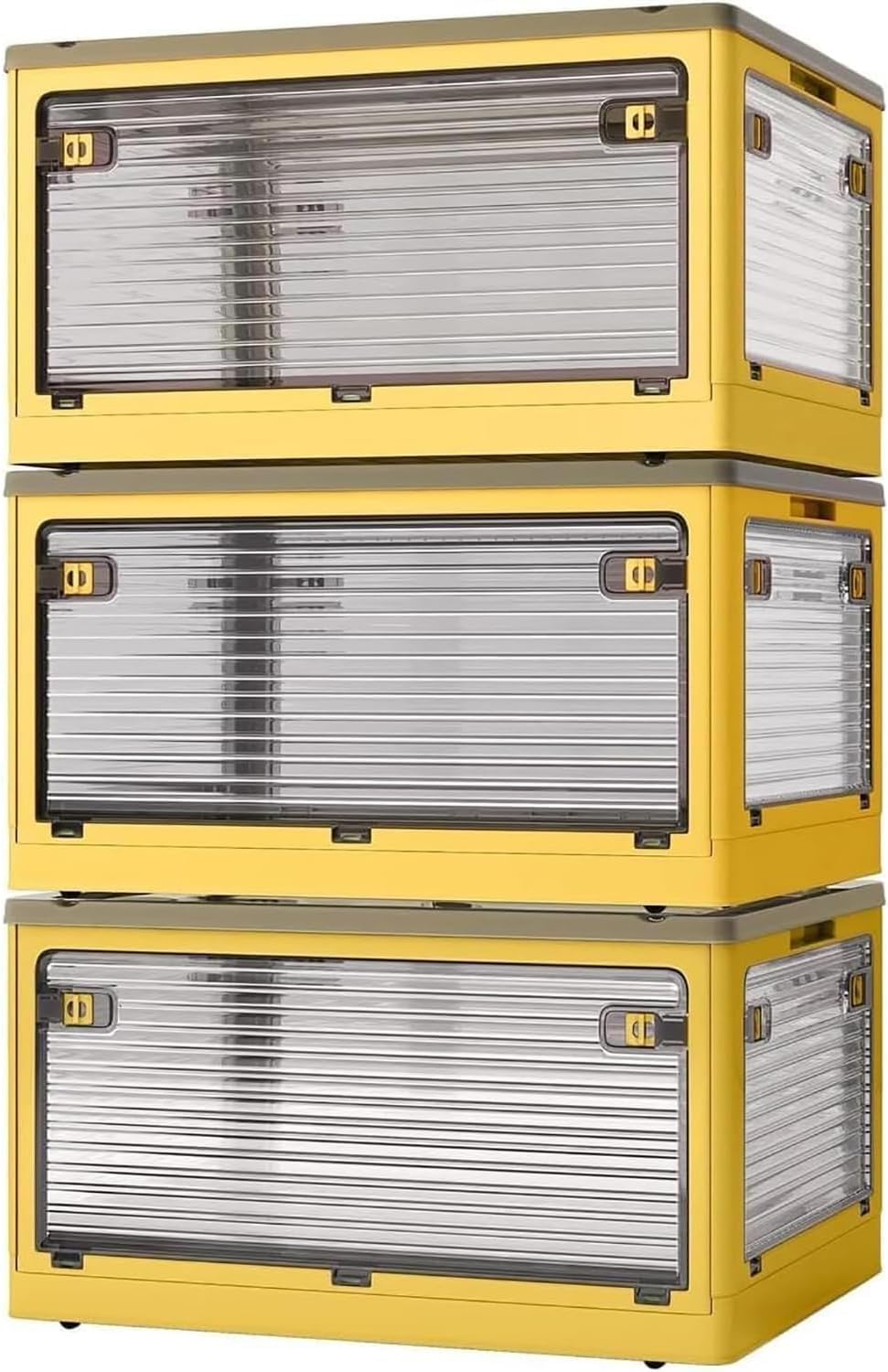 3-Pack Stackable Storage Bins, 83-Liter Collapsible Organizers with 3 Lids, Wheels, Foldable Collapsible Box for Outdoor Camping, Orange