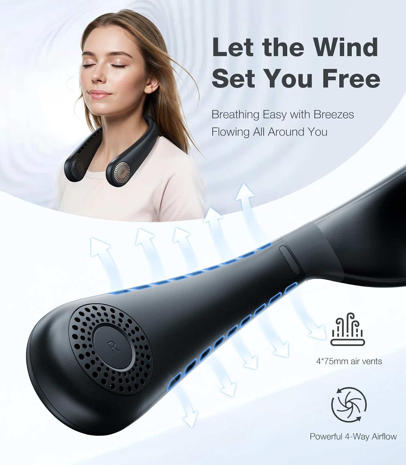 TORRAS COOLiFY Air Neck Air Conditioner, Ultra-Light Portable Neck Fan Rechargeable, Personal Cooling Device Neck Fans with 3 Modes Fan/Cooler/Heat, White