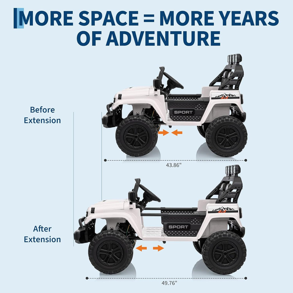 GarveeLife 24V Ride on Toys, 2 Seater Kids Ride on Truck Car, Parent Remote Control, 4WD 800w Motor, 3 Adjustable Speeds, Built-in Music Player, Kids Electric Ride on Toys with Easy Assembly, White