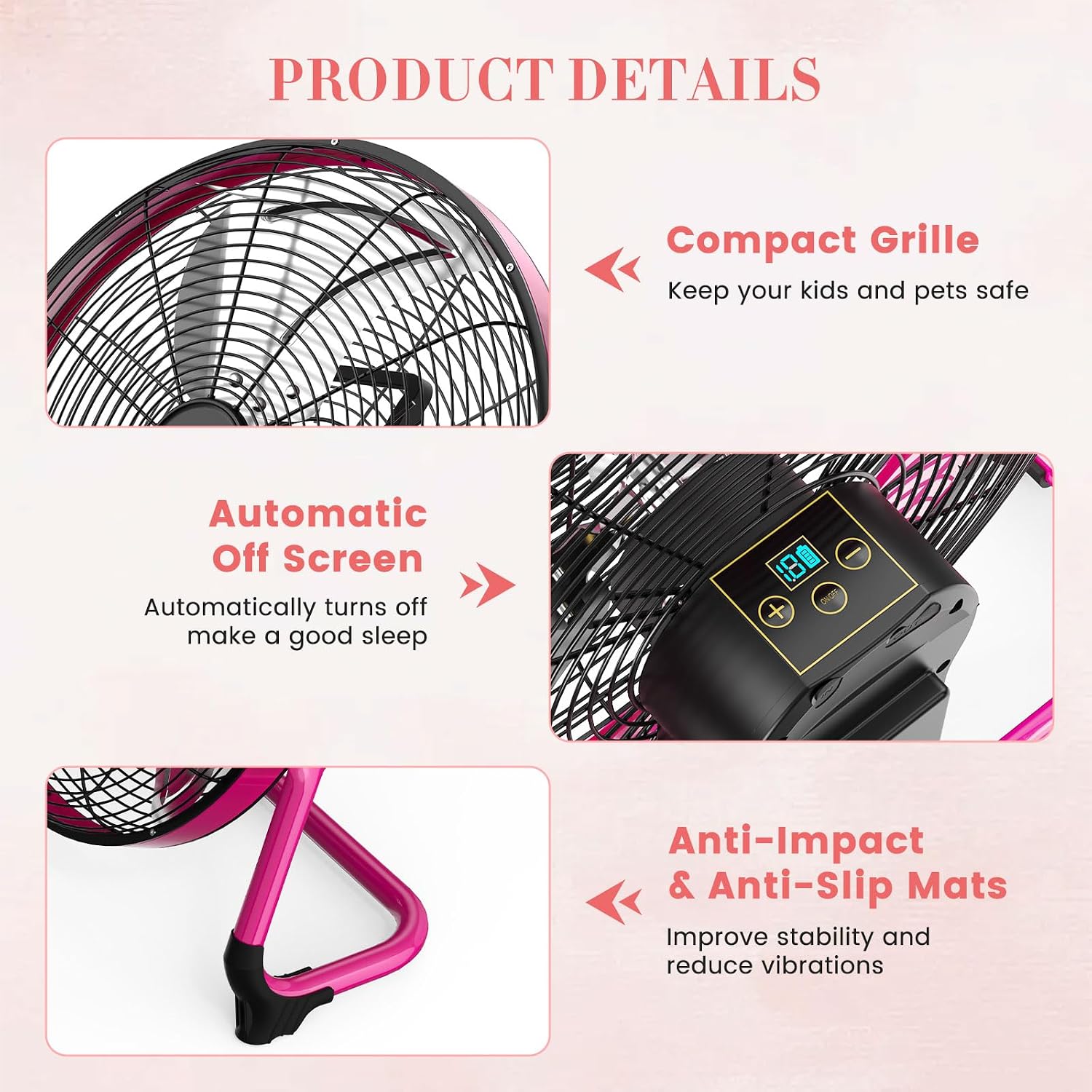 18' Solar Powered Floor Fan, 40W Cordless Fan Outdoor, Long Lasting Battery Operated and Strong Airflow, USB Output, 360° Tilt, Quiet, Wireless, For Camping Travel Home Garage RV Patio